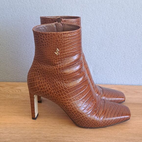 Jimmy Choo Minori 85 Cuoio Brown Embossed Leather Boots Women’s 40 US 10 - Picture 1 of 16